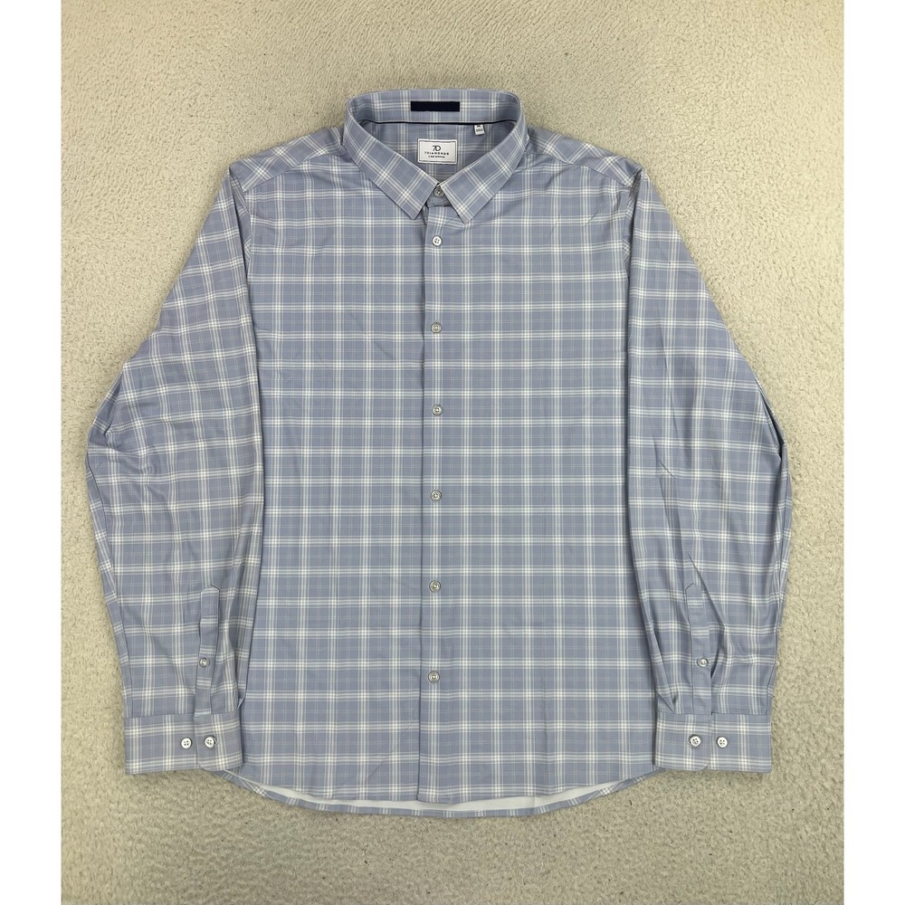 7 Diamonds Dress Shirt Mens 2XL Blue Plaid Archer 4-Way Stretch Button Front LS